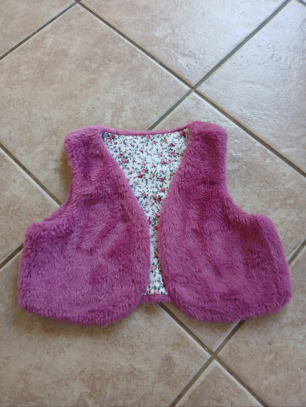 Pink Faux Fur & Floral Vest